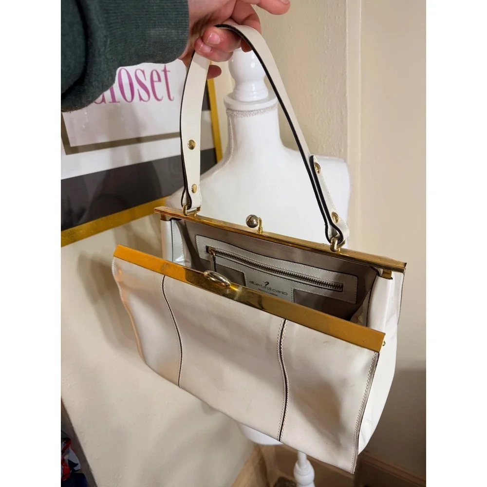 Alberta Di Canio Cream White Leather Frame Handbag Gold Hardware Made in Italy - Picture 3 of 5
